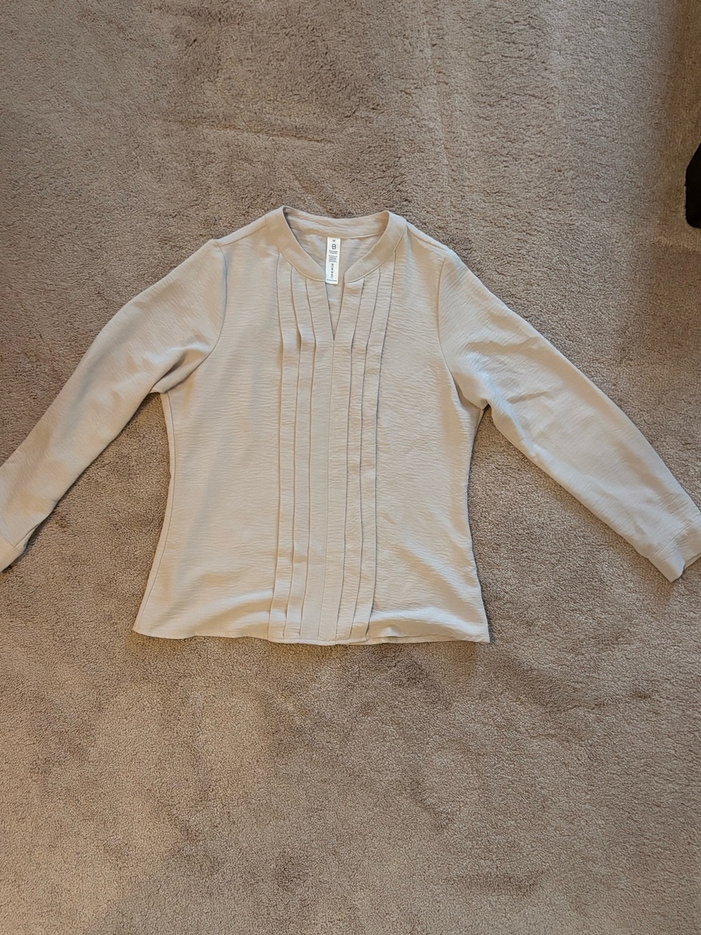 Beige Pintuck Long Sleeve Top